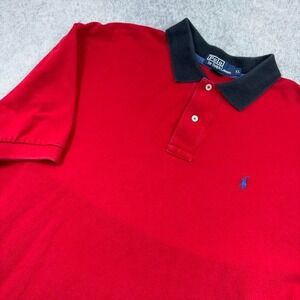 Polo Ralph Lauren Polo Shirt Mens XL Red Short Sleeve Blue Collar Pony logo